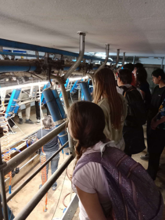 Collégiens observant une salle de traite lors d'une visite de ferme laitière bio